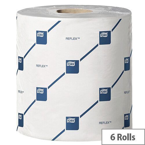 Tork Dispenser Reflex 2-Ply Wiper White Cleaning Paper Tissue Rolls 150m 429 Sheets 200 x 350mm (Pack 6) Tork Dispenser Reflex 2-Ply Wiper White Cleaning Paper Tissue Rolls 150m 429 Sheets 200 x 350mm (Pack 6)