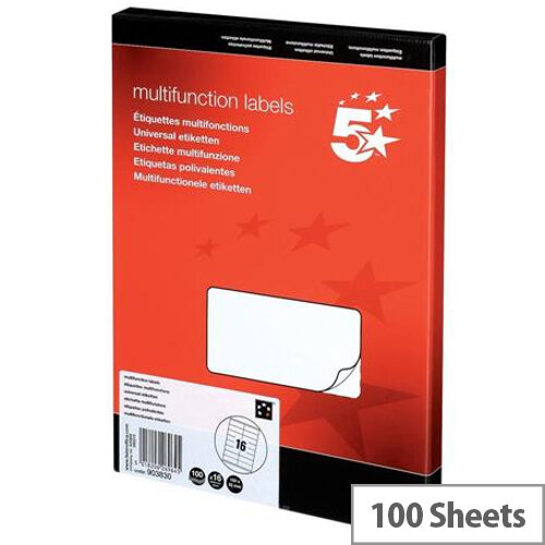 Multifunction 16 Per Sheet Labels 5 Star 105x35mm (1600 Labels) Multifunction 16 Per Sheet Labels 5 Star 105x35mm (1600 Labels)