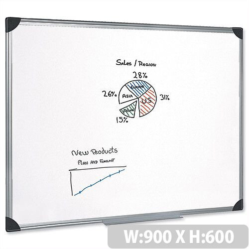 Magnetic Whiteboard Aluminium Trim 900 x 600mm 5 Star– Wall-Mountable, Accessory Kit, Magnetic, Suitable For The Office, Drywipe & Wall Fixing Method (908116)