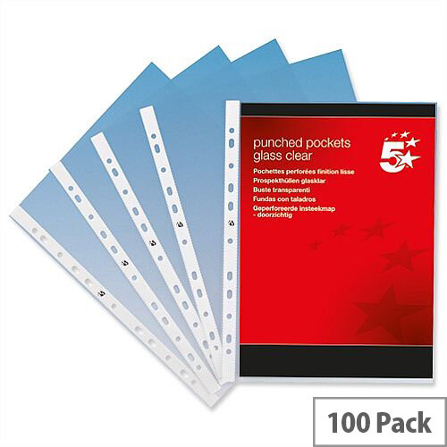 A4 Punched Pockets Plastic Clear Deluxe 70 Micron Pack 100 5 Star