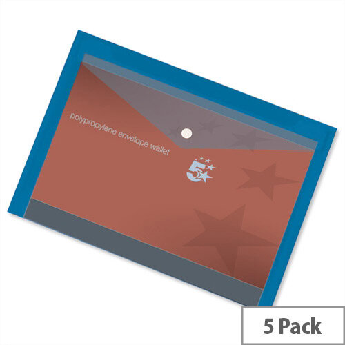A4 Office Envelope Stud Wallet Plastic Transparent Blue Pack 5 5 Star A4 Office Envelope Stud Wallet Plastic Transparent Blue Pack 5 5 Star