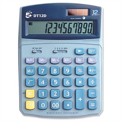 Desktop Calculator Battery/Solar-power 12 Digit DT12D 5 Star