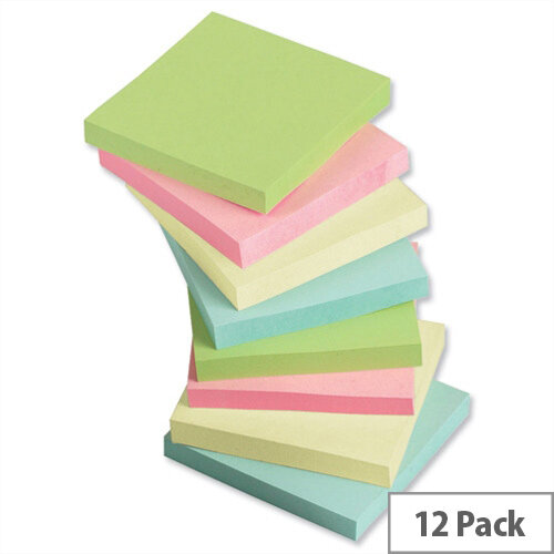 Sticky Notes Pastel Pad of 100 Sheets 76x76mm Assorted Pack 12 5 Star