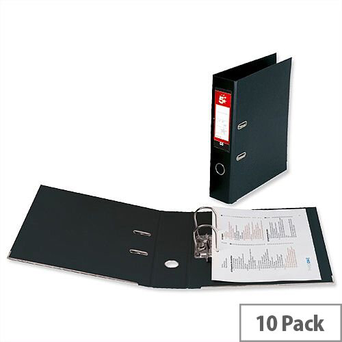 5 Star Office Lever Arch File Polypropylene Capacity 70mm Foolscap Black Pack of 10