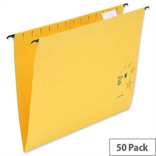 Yellow Suspension Files Foolscap with Wrapover Bar Tabs and Inserts 5 Star Pack 50