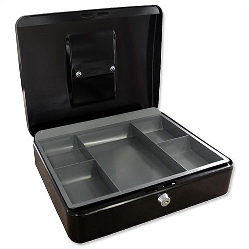 5 Star Key Lock Cash Box Compact 8 Inch 200x160x70mm Anthracite Black 5 Coin Compartments