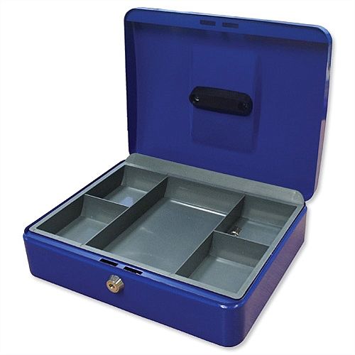 5 Star Key Lock Cash Box Compact 8 Inch 200x160x70mm Blue 5 Coin Compartments