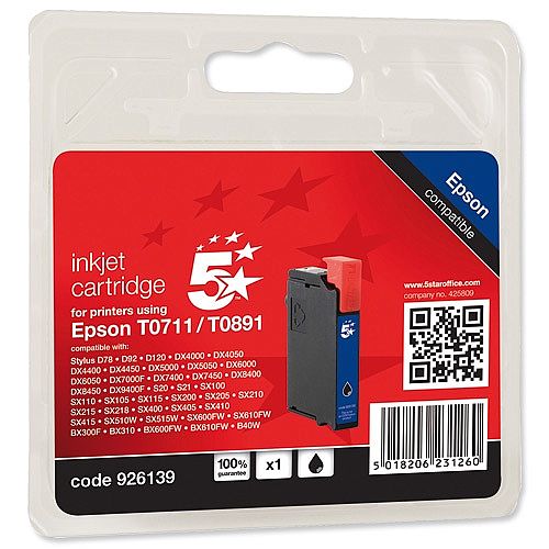 Epson T0711 Compatible Black Inkjet Cartridge Cheetah Series 5 Star C13T07114010 Epson T0711 Compatible Black Inkjet Cartridge Cheetah Series 5 Star C13T07114010