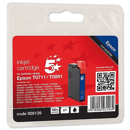 Epson T0711 Compatible Black Inkjet Cartridge Cheetah Series 5 Star C13T07114010