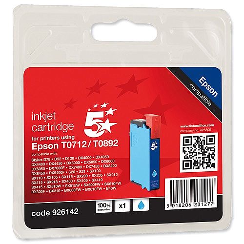 Epson T0712 Compatible Cyan Inkjet Cartridge Cheetah Series 5 Star C13T07124011 Epson T0712 Compatible Cyan Inkjet Cartridge Cheetah Series 5 Star C13T07124011