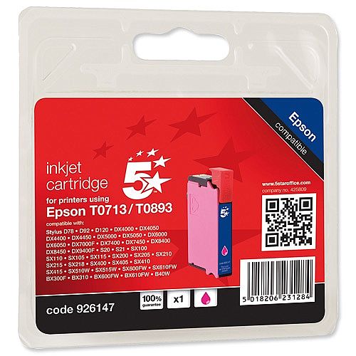 Epson T0713 Compatible Magenta Inkjet Cartridge 5 Star Cheetah Series OB71340/C13T07134011/T071340