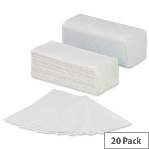 5 Star Hand Paper Towels V-Fold 2-ply Recycled Sheet 250x230mm 160 Towels Per Sleeve 20 Sleeves White (3200 Sheets)