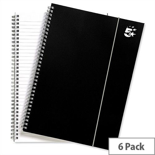 A4 Wirebound Notebook Elasticated Polypropylene 80gsm Black Pack 6 5 Star A4 Wirebound Notebook Elasticated Polypropylene 80gsm Black Pack 6 5 Star
