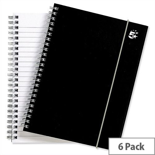 A5 Wirebound Notebook Black Polypropylene Elasticated 80gsm Pack 6 5 Star