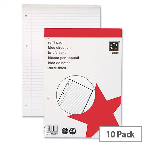 A4 Refill Pad With Margin Headbound 4 Hole Punched 80 Sheets Pack 10 5 Star A4 Refill Pad With Margin Headbound 4 Hole Punched 80 Sheets Pack 10 5 Star