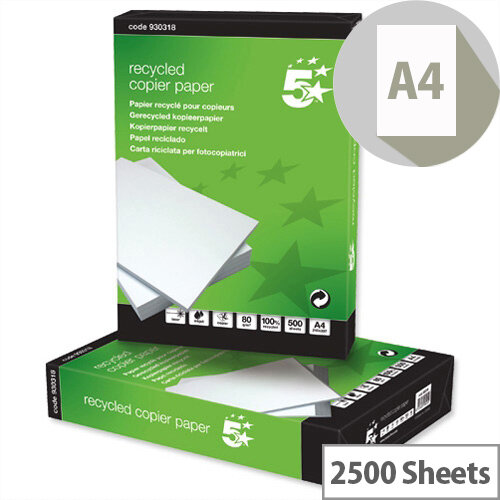 5 Star A4 Copier Paper Recycled 80gsm White 5 x 500 Sheets