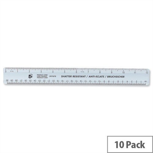 Shatter Resistant Plastic Ruler 300mm Blue Tint Pack 10 5 Star