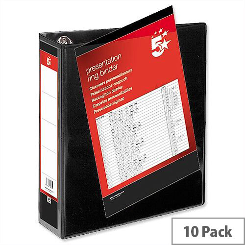 Black 4 Ring Presentation Binder 4 D Ring PVC 50mm A4 Pack 10 5 Star