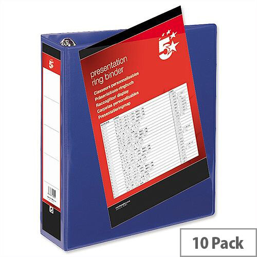 Blue 4 Ring Presentation Binder PVC 50mm A4 5 Star Pack 10