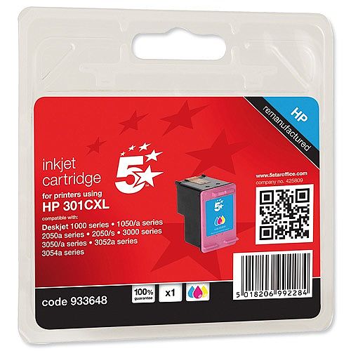 HP 301XL Compatible Tri-Colour Ink Cartridges CH564EE 5 Star HP 301XL Compatible Tri-Colour Ink Cartridges CH564EE 5 Star