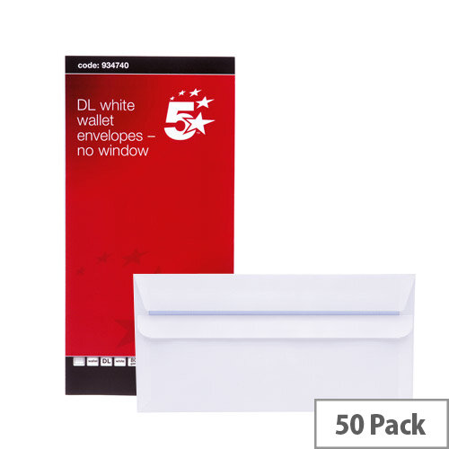 5 Star Office White DL Envelopes Self Seal Wallet 80gsm Pack of 50 5 Star Office White DL Envelopes Self Seal Wallet 80gsm Pack of 50