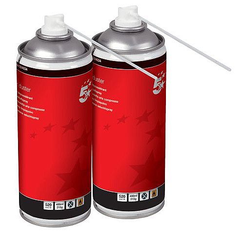 5 Star Office Spray Air Duster 400ml Cans Pack of 2 - HFC Free Compressed gas to remove debris and dirt from hard to reach areas - can be used on all printers, keyboards and other office equipment 5 Star Office Spray Air Duster 400ml Cans Pack of 2 - HFC Free Compressed gas to remove debris and dirt from hard to reach areas - can be used on all printers, keyboards and other office equipment