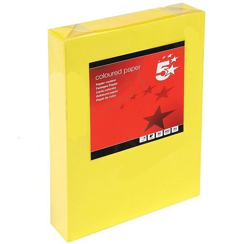 5 Star Deep Yellow A4 Paper Multifunctional Ream-Wrapped 80gsm 500 Sheets 