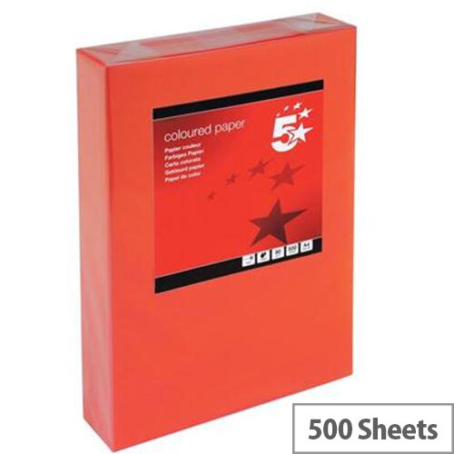 5 Star Deep Red A4 Paper Multifunctional Ream-Wrapped 80gsm 500 Sheets 