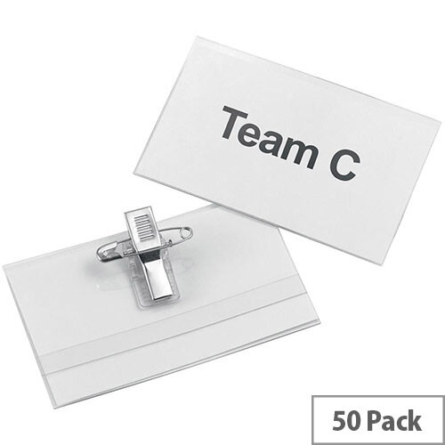 5 Star Office Name Badge Landscape with Combi-Clip 45x75mm  Pack 50