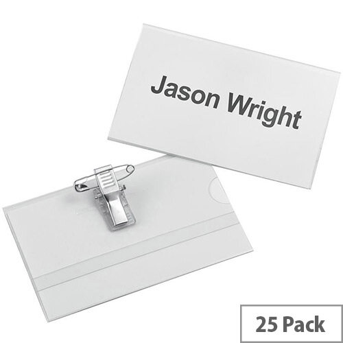 5 Star Office Name Badge Landscape with Combi-Clip 54x90mm  Pack of 25