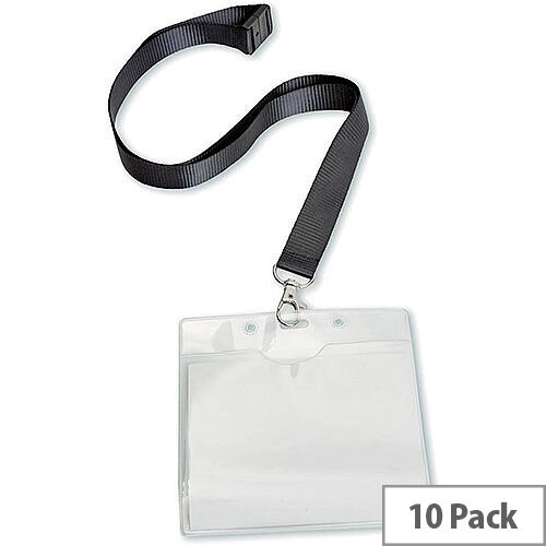 5 Star Office Name Badge Landscape with Safety-clip Lanyard 110x90mm  Pack 10