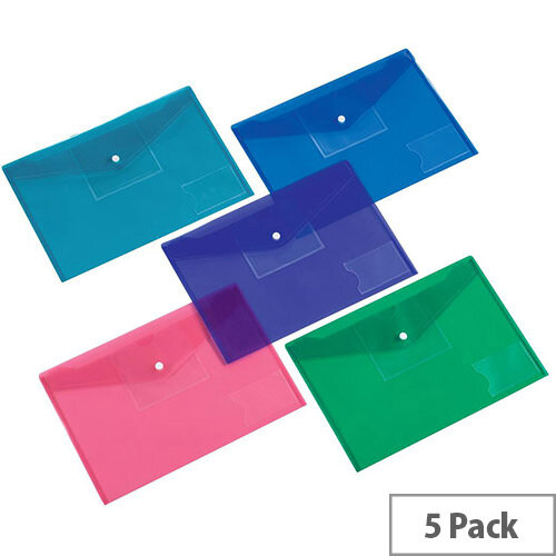 5 Star Office A4 Envelope Stud Wallet Large Front Pocket Polypropylene Assorted Pack 5 5 Star Office A4 Envelope Stud Wallet Large Front Pocket Polypropylene Assorted Pack 5