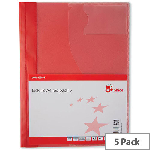 5 Star Office A4 Document Folder Task File Semi-rigid Clear Pocket Front Cover Red Pack 5 5 Star Office A4 Document Folder Task File Semi-rigid Clear Pocket Front Cover Red Pack 5