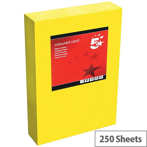 5 Star Office Deep Yellow A4 Paper Coloured Card Multifunctional 160gsm 250 sheets