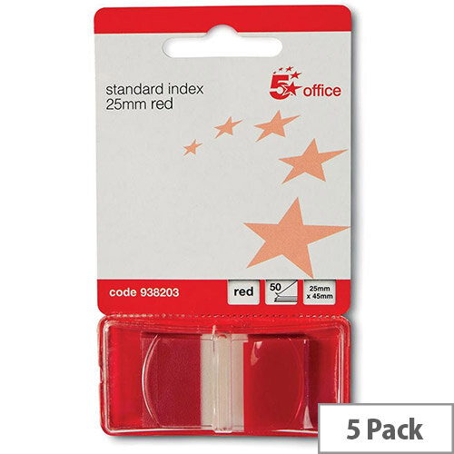 5 Star Office Standard Index Flags 50 Sheets per Pad 25x45mm Red Pack 5 5 Star Office Standard Index Flags 50 Sheets per Pad 25x45mm Red Pack 5