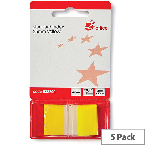 5 Star Office Standard Index Flags 50 Sheets per Pad 25x45mm Yellow Pack 5 5 Star Office Standard Index Flags 50 Sheets per Pad 25x45mm Yellow Pack 5