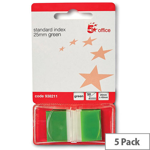 5 Star Office Standard Index Flags 50 Sheets per Pad 25x45mm Green Pack 5 5 Star Office Standard Index Flags 50 Sheets per Pad 25x45mm Green Pack 5