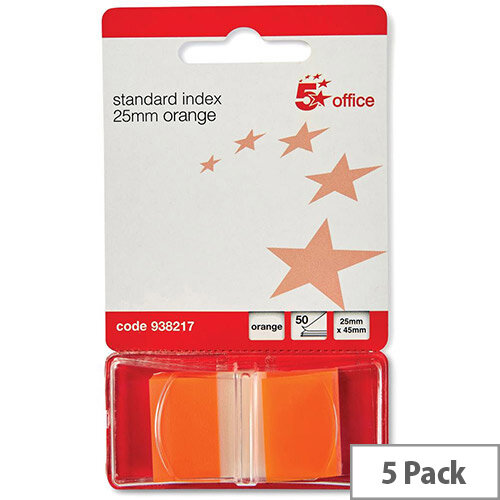5 Star Office Standard Index Flags 50 Sheets per Pad 25x45mm Orange Pack 5 5 Star Office Standard Index Flags 50 Sheets per Pad 25x45mm Orange Pack 5