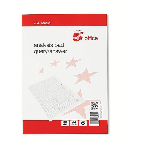5 Star Office A4 Analysis Pad Query/Answer Accounting 53 Weeks White 5 Star Office A4 Analysis Pad Query/Answer Accounting 53 Weeks White