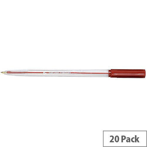 5 Star Office Ball Pen Clear Barrel Medium 1.0mm Tip 0.7mm Line Red  Pack of 20