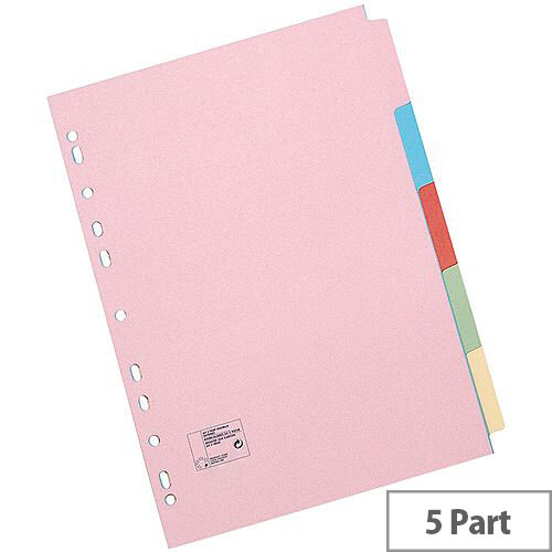 5 Star Office Subject Dividers Multipunched Manilla Card 5-Part A5 Assorted