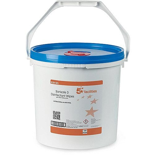 5 Star Facilities Disinfectant Wipes Anti-bacterial PHMB-free BPR Low-residue Pack 1 (Bucket of 1500 Wipes)