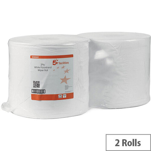 5 Star Facilities Tissues Refill Paper Rolls Cleaning Wiper Rolls 370m 2-ply Perforated Sheet 260x370mm 40gsm White Rolls (Pack 2) 5 Star Facilities Tissues Refill Paper Rolls Cleaning Wiper Rolls 370m 2-ply Perforated Sheet 260x370mm 40gsm White Rolls (Pack 2)