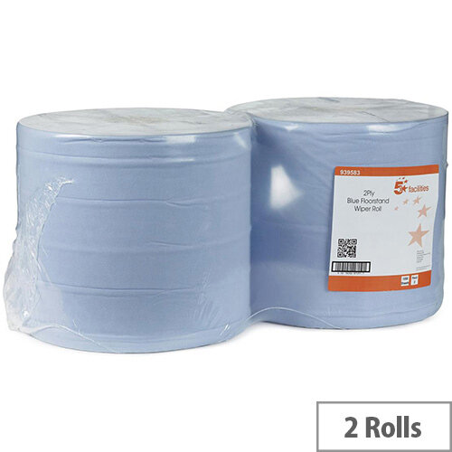 5 Star Facilities Cleaning Paper Wiper Rolls 2-ply Perforated Sheet 260x370mm Roll 40gsm 370m Blue (Pack 2) 5 Star Facilities Cleaning Paper Wiper Rolls 2-ply Perforated Sheet 260x370mm Roll 40gsm 370m Blue (Pack 2)