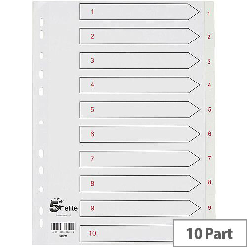 5 Star Elite A4 Premium Index White Tabs Polypropylene 1-10 White