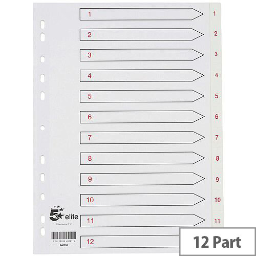 5 Star Elite A4 Premium Index White Tabs Polypropylene 1-12 White