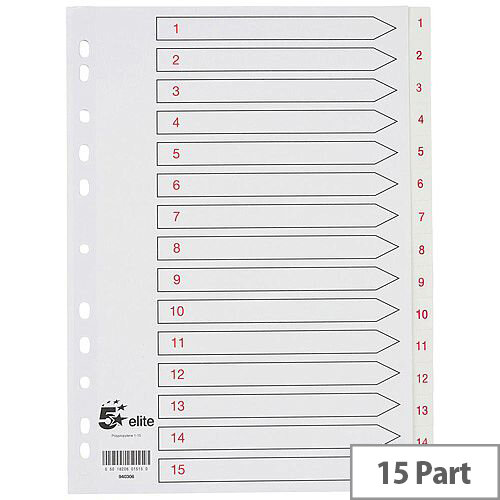 5 Star Elite A4 Premium Index White Tabs Polypropylene 1-15 White 5 Star Elite A4 Premium Index White Tabs Polypropylene 1-15 White