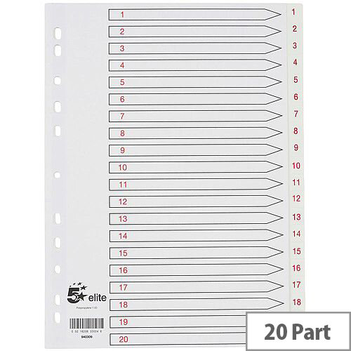 5 Star Elite A4 Premium Index White Tabs Polypropylene 1-20 White