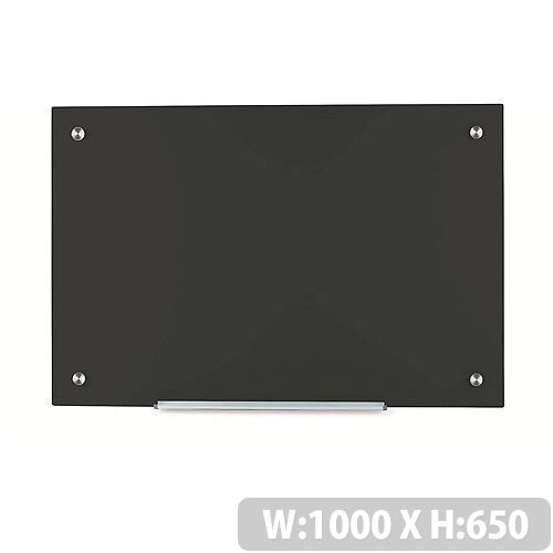 5 Star Office W1000xH650mm Magnetic Glass Board with Wall Fixings Black