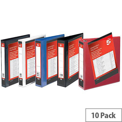 5 Star Office A4 Presentation Ring Binder Polypropylene 2 D-Ring 25mm Size Black Pack of 10 5 Star Office A4 Presentation Ring Binder Polypropylene 2 D-Ring 25mm Size Black Pack of 10